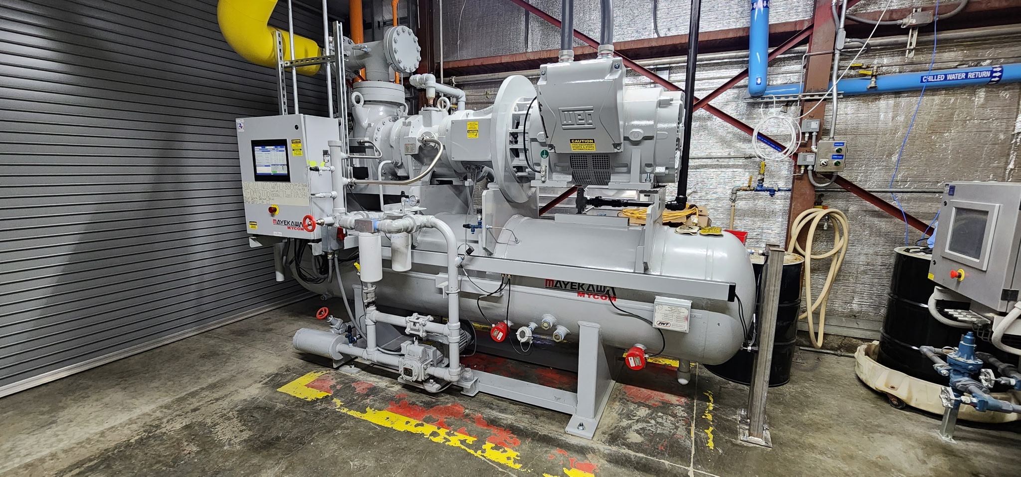 Industrial equipment installation in a mechanical room